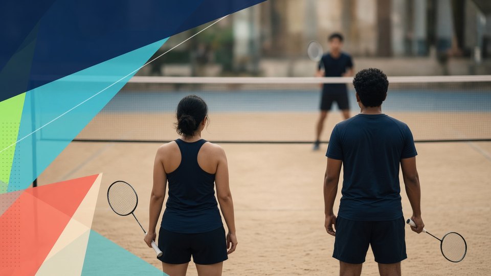 Illustrative badminton readiness scene