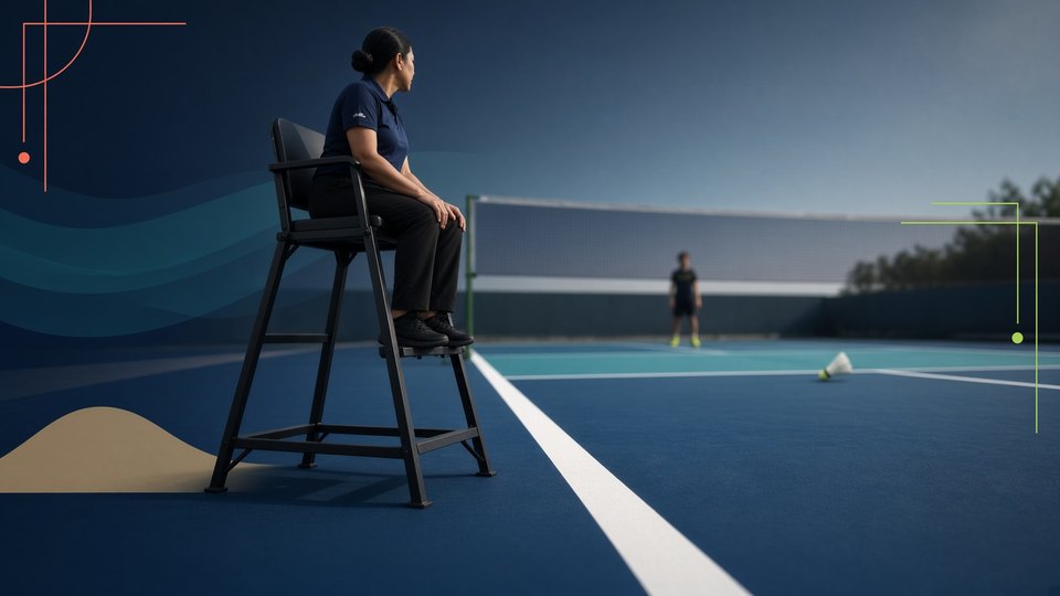 Illustrative badminton readiness scene