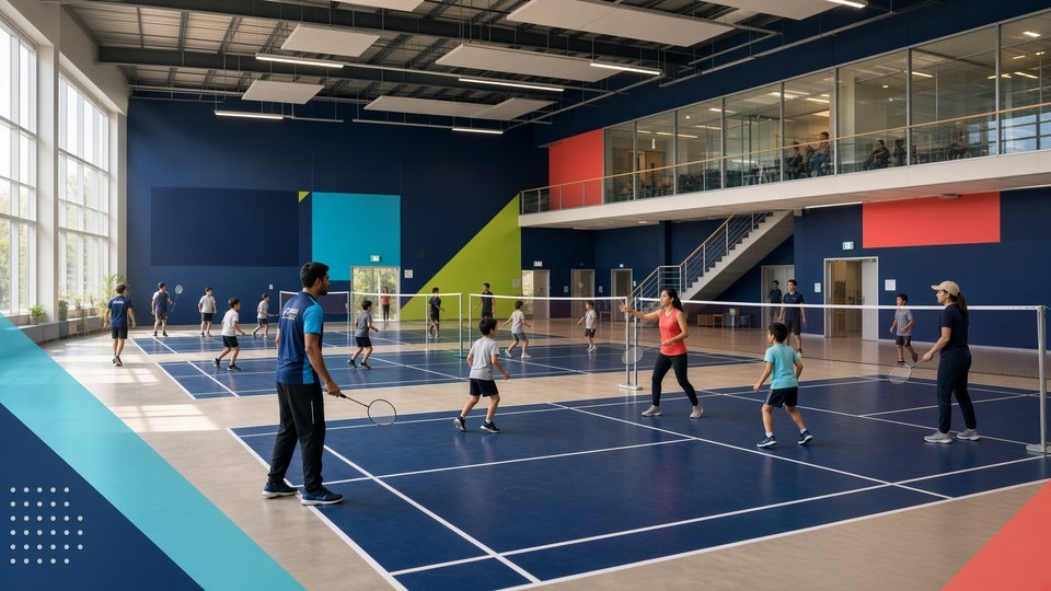 Illustrative badminton readiness scene
