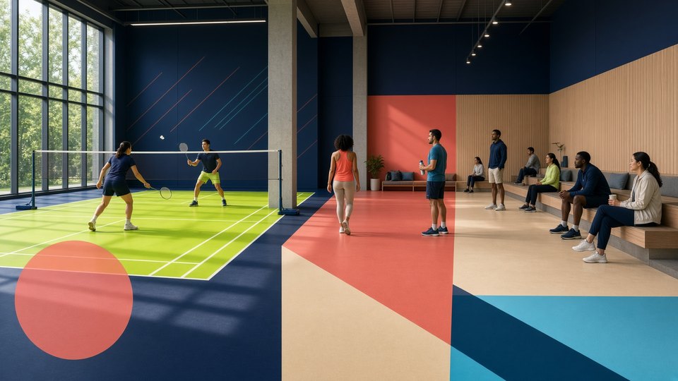 Illustrative badminton readiness scene
