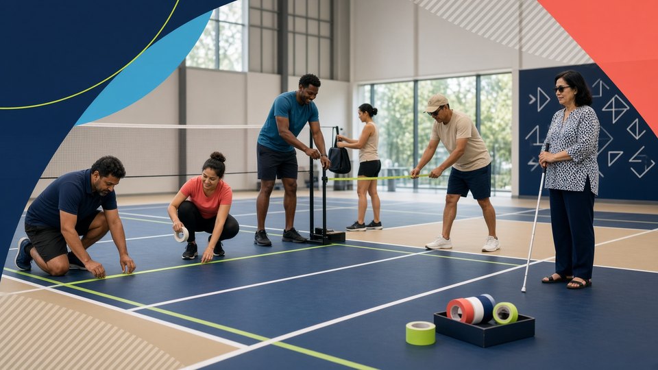 Illustrative badminton readiness scene